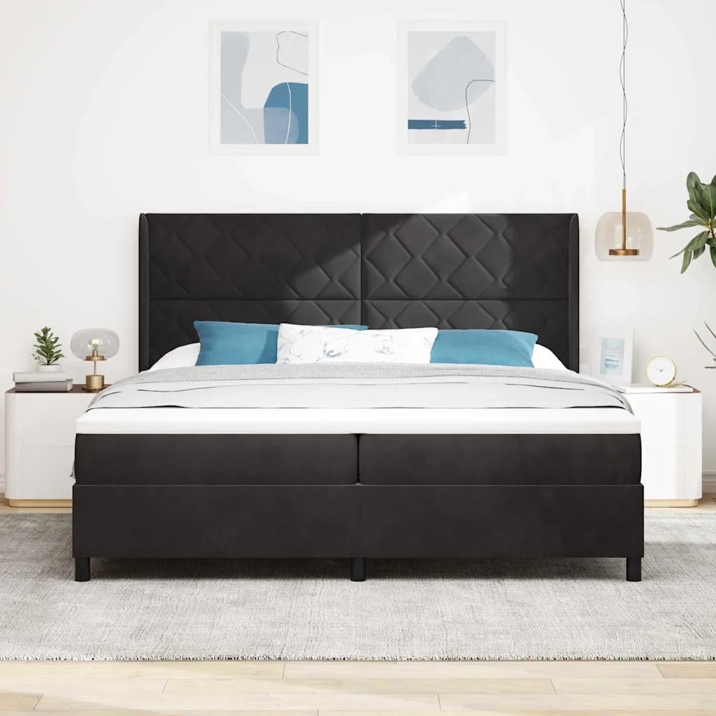 Letto a molle con materasso con led Nero 200 x 200 cm Velluto