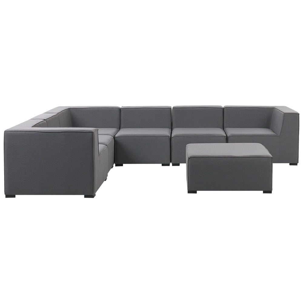 Set divano ad angolo per interni ed esterni con rivestimento in tessuto grigio a 7 posti con divano da giardino ottomana sinistro