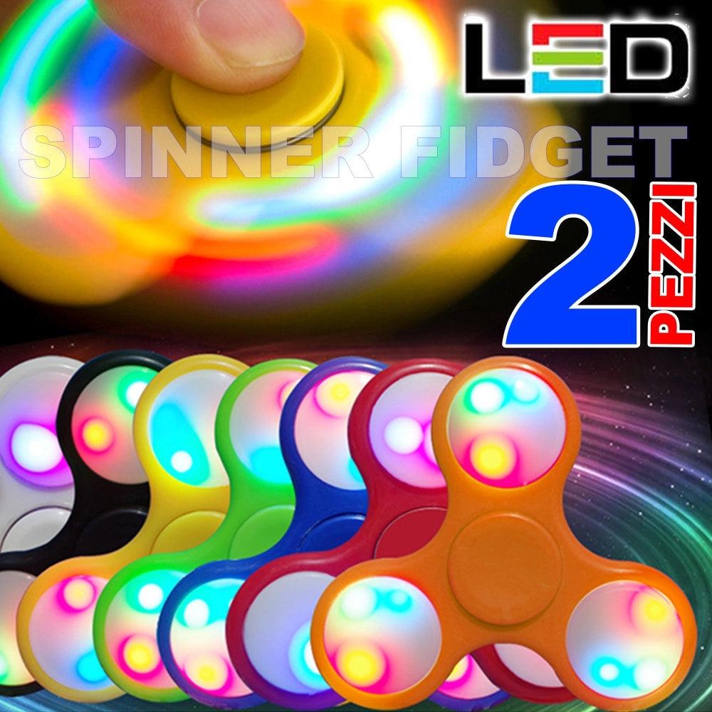 Trade Shop - Spinner Con Luci Led Luminoso Fidget Anti Stress 2 Pezzi Gioco Rilassante 3d -