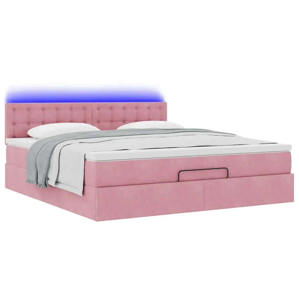 Struttura Letto Pouf con Materasso Rosa 160x200 cm in Velluto 3312781