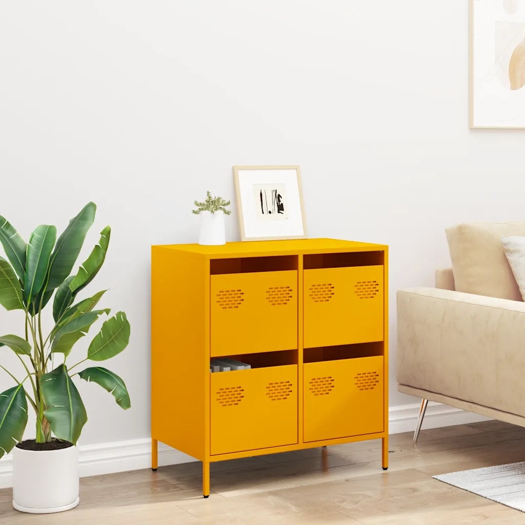 Credenza-Buffet-Armadio da cucina Giallo Senape 68x39x73,5 cm Acciaio Laminato a Freddo 648990