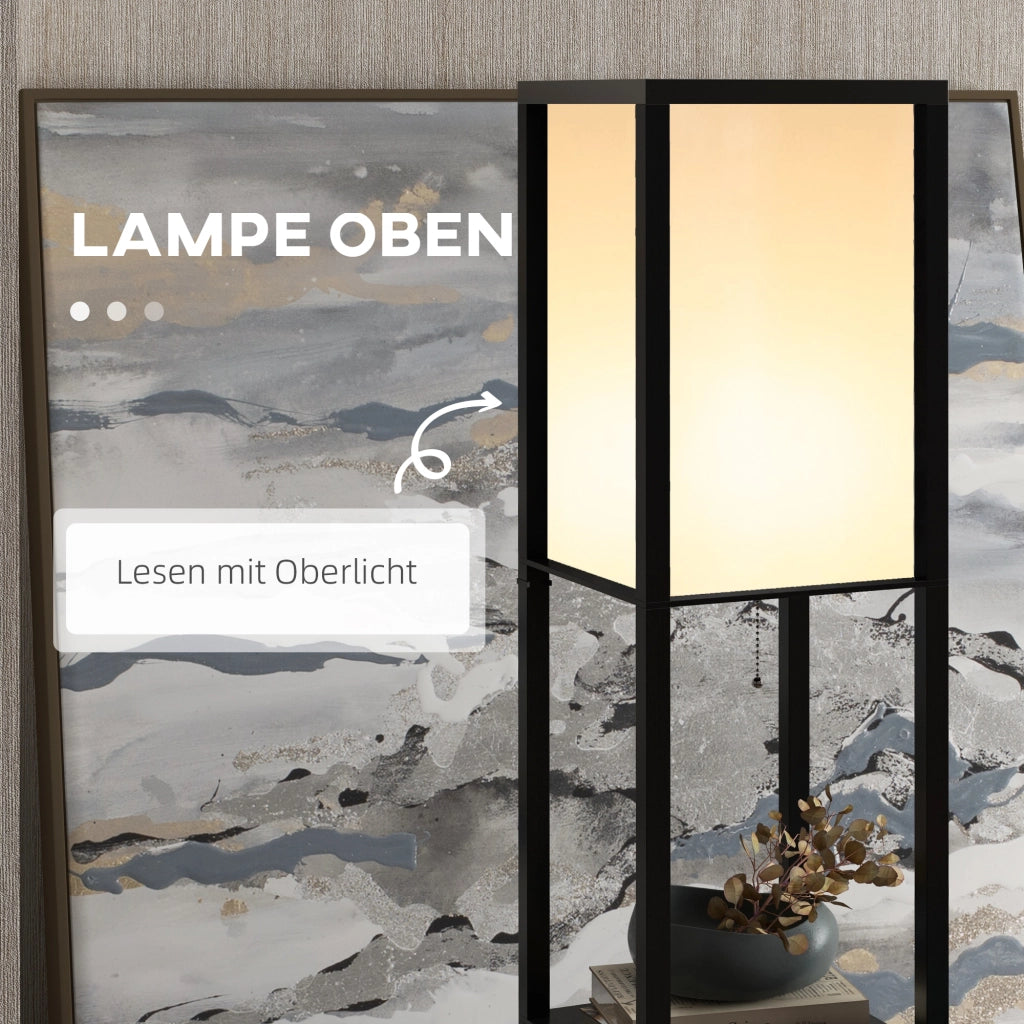 Lampada da terra con ripiani, attacco E27 fino a 40W (lampadina non inclusa), illuminazione per interni per soggiorno e camera da letto, legno nero,