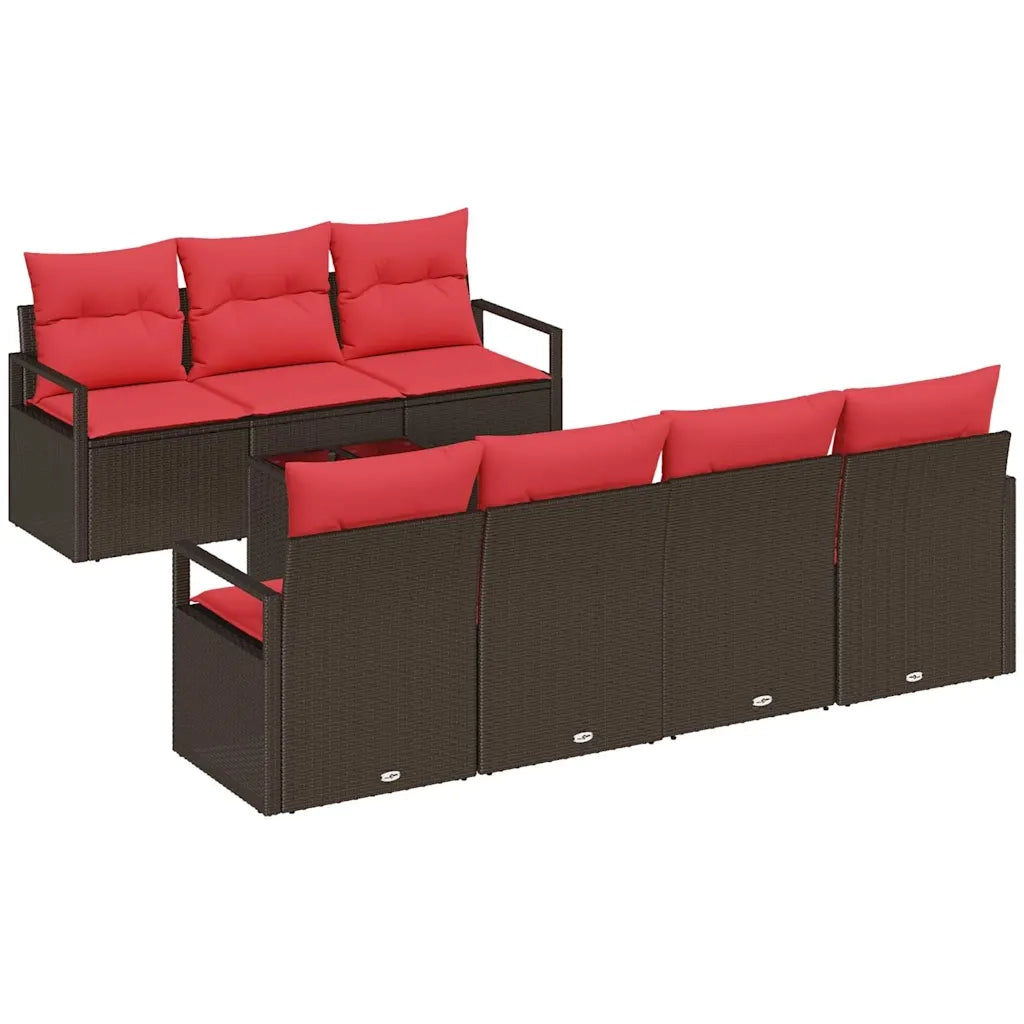 Set di divani con cuscino 8 pcs Marrone e Rosso polyrattan 3346294