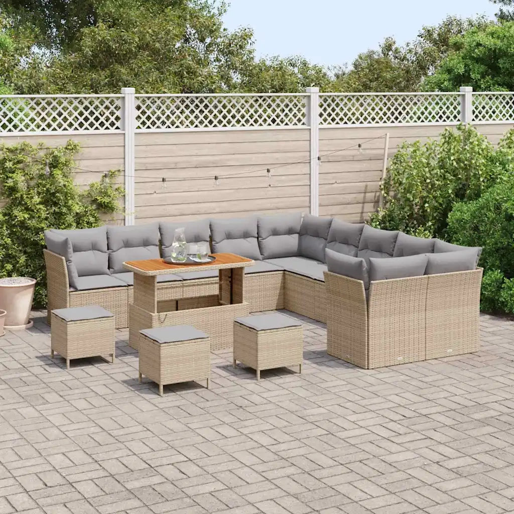 Set Divano da Giardino 14 pcs Beige e Grigio Chiaro polyrattan
