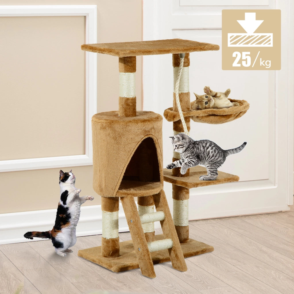 Tiragraffi per gatti con casetta e scala ¨C Xylo ¨C 55x30x95 cm marrone felpa