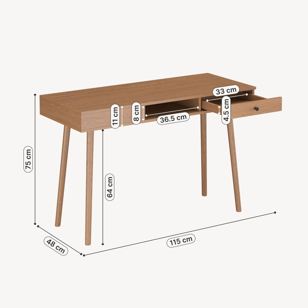 Scrivania Habo Tavolo con Cassetto e Scomparto Semichiuso 74x115x48 cm Color Legno Scuro [en.casa]