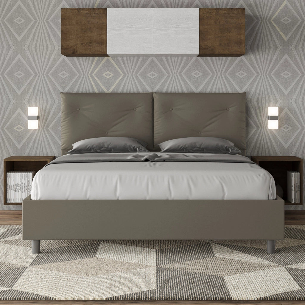 BS COM Letto matrimoniale con rete imbottito 160x190 similpelle cappuccino
