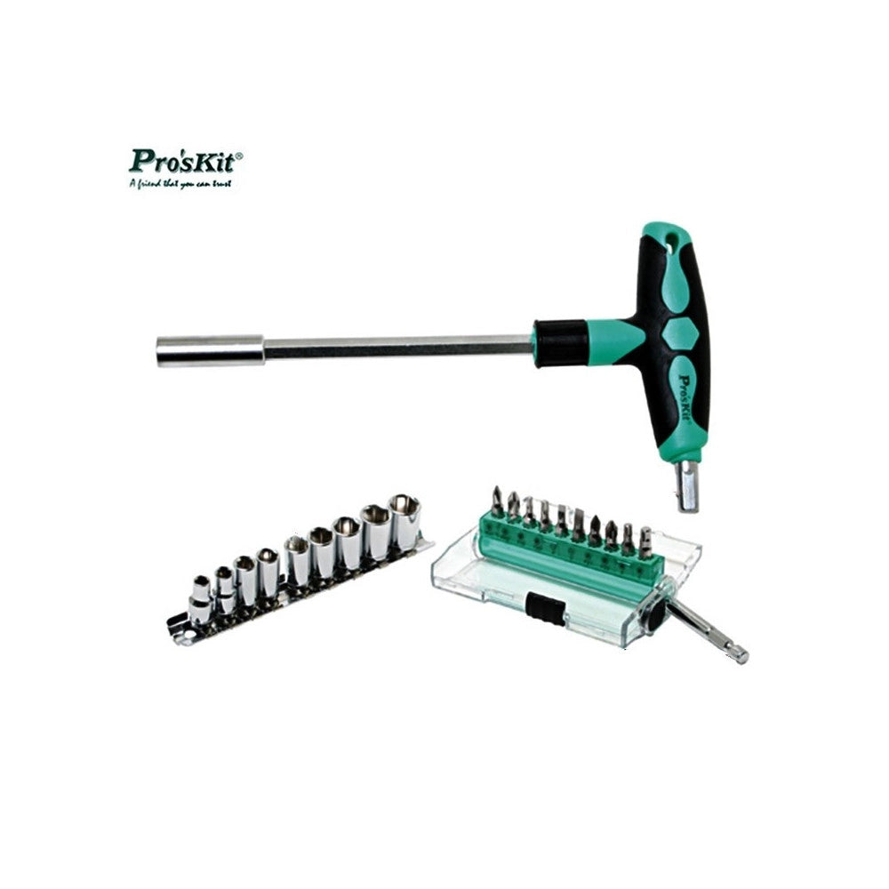 Trade Shop - Set Kit Cacciaviti 20 Inserti Intercambiabili Taglio Stella E Bussola Bussolotti -
