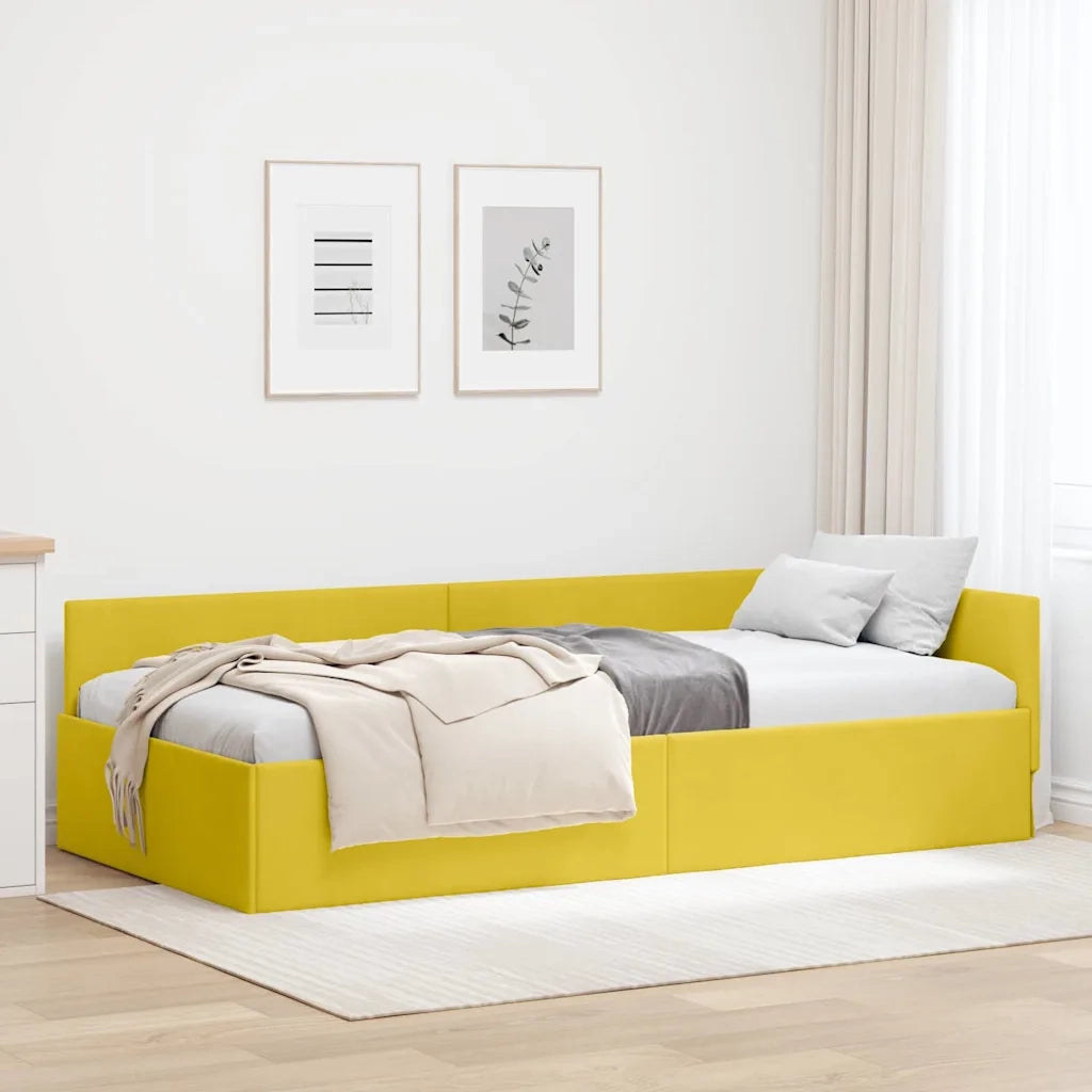Letto singolo | Letto per adulti | Cornice del letto ad angolo Giallo 100 cm x 200 cm Velluto