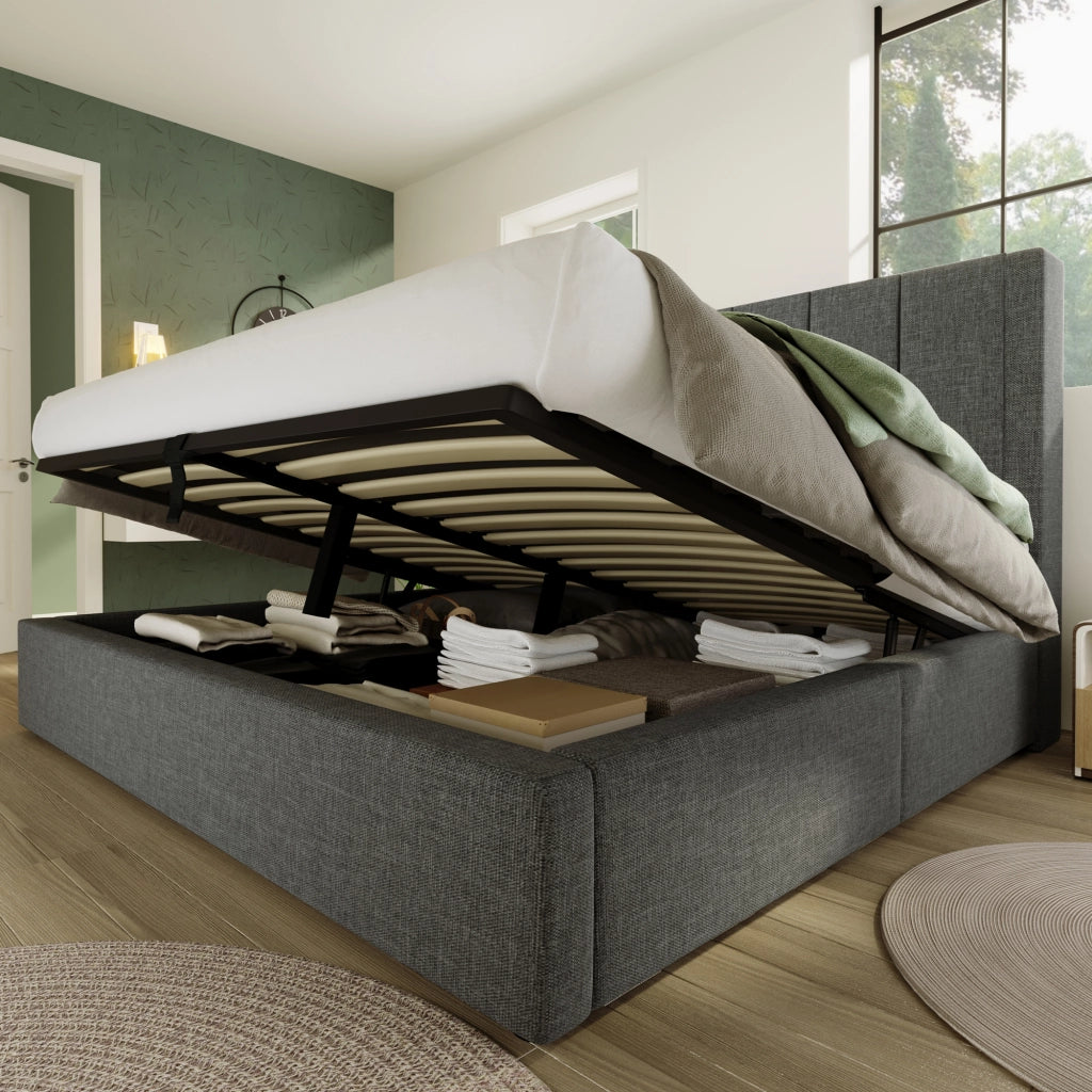 letto imbottito lino grigio 140 x 200 cm