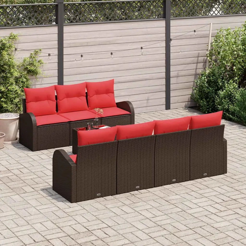 Set di divani 8 pcs Marrone e Rosso Poliestere 3345954