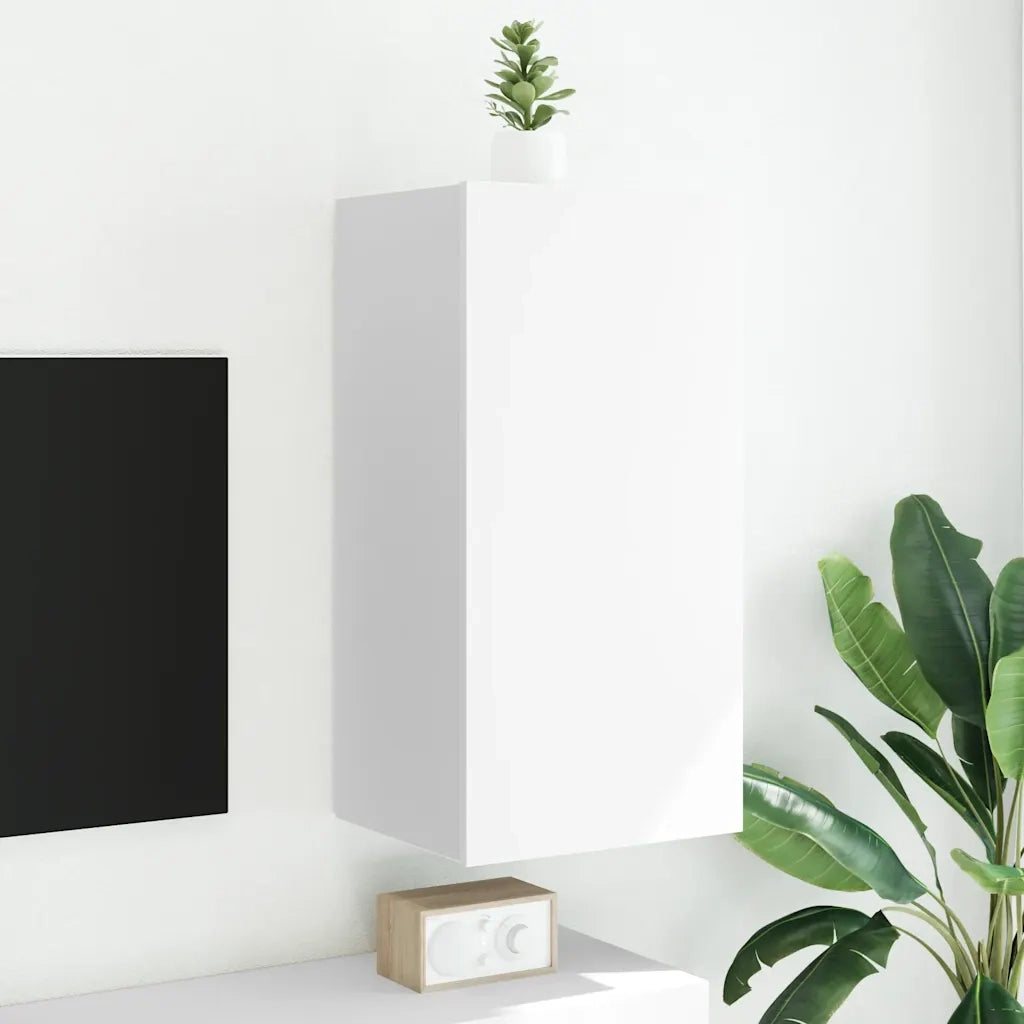 Mobile TV a Parete | Armadietto TV | Mobile Porta TV con Luci LED Bianco 40,5x35x80 cm