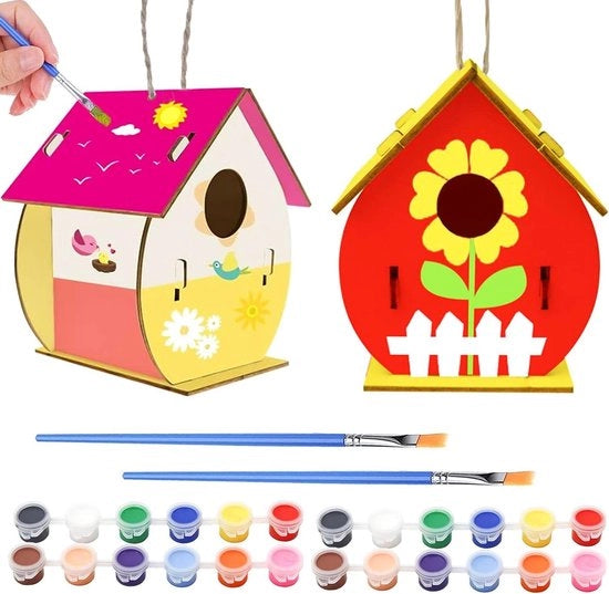 Set di 2 case per uccelli in legno per progetti DIY