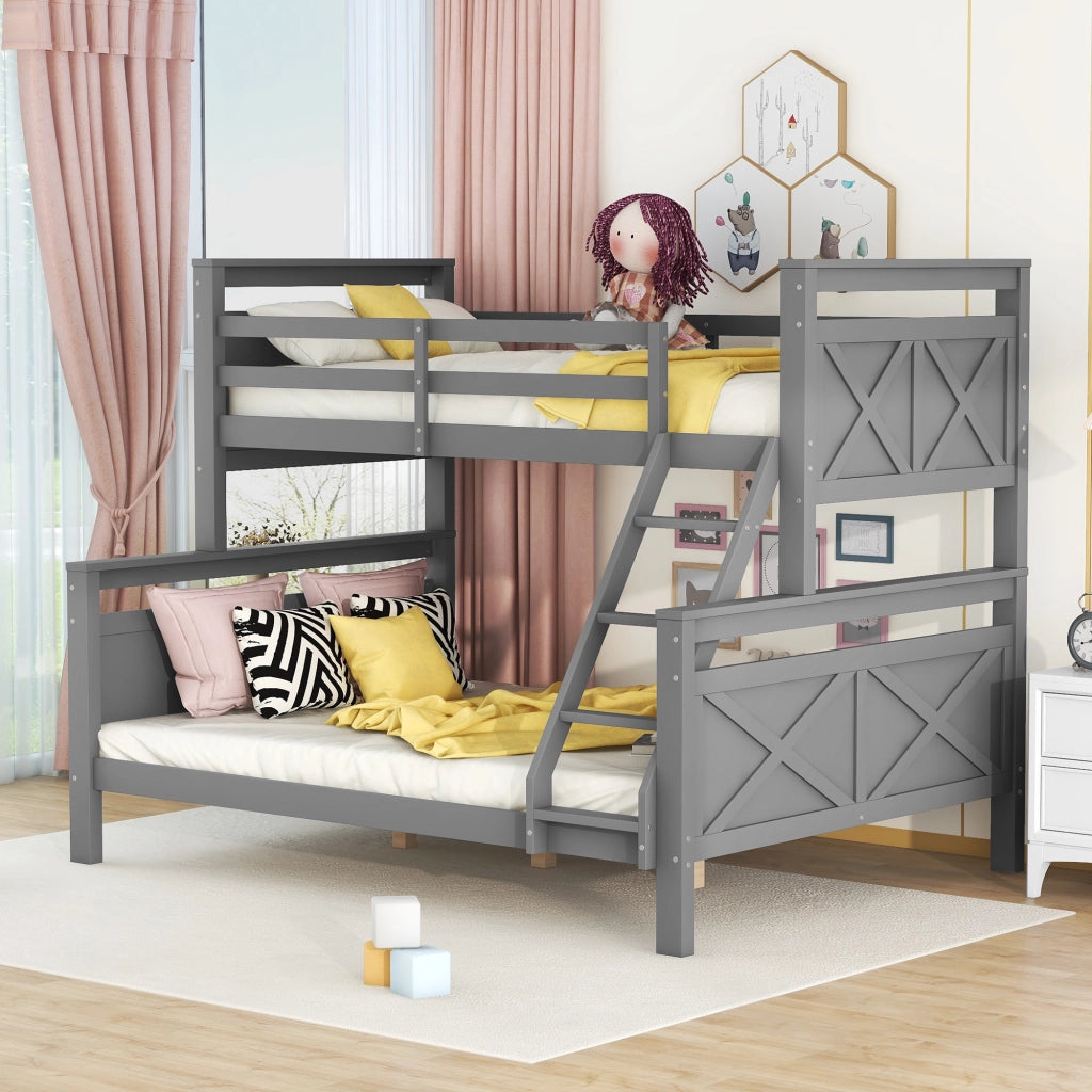 DESMIU Letto a castello 90 × 200 cm e 140 × 200 cm 2 posti con scala, sponde di sicurezza, senza materasso, grigio