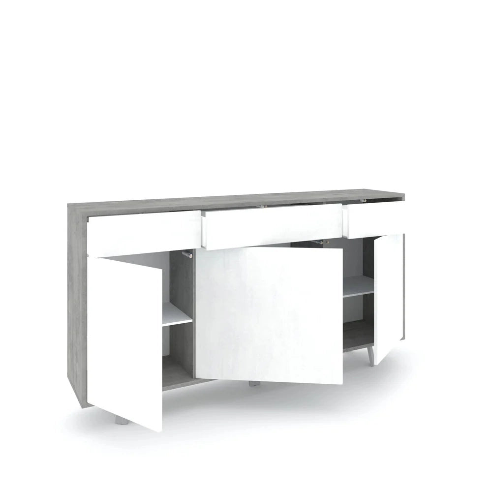 Mobile Soggiorno 3 Ante 3 Cassetti 164x41 h92cm Ossido Bianco Rovere Dogato