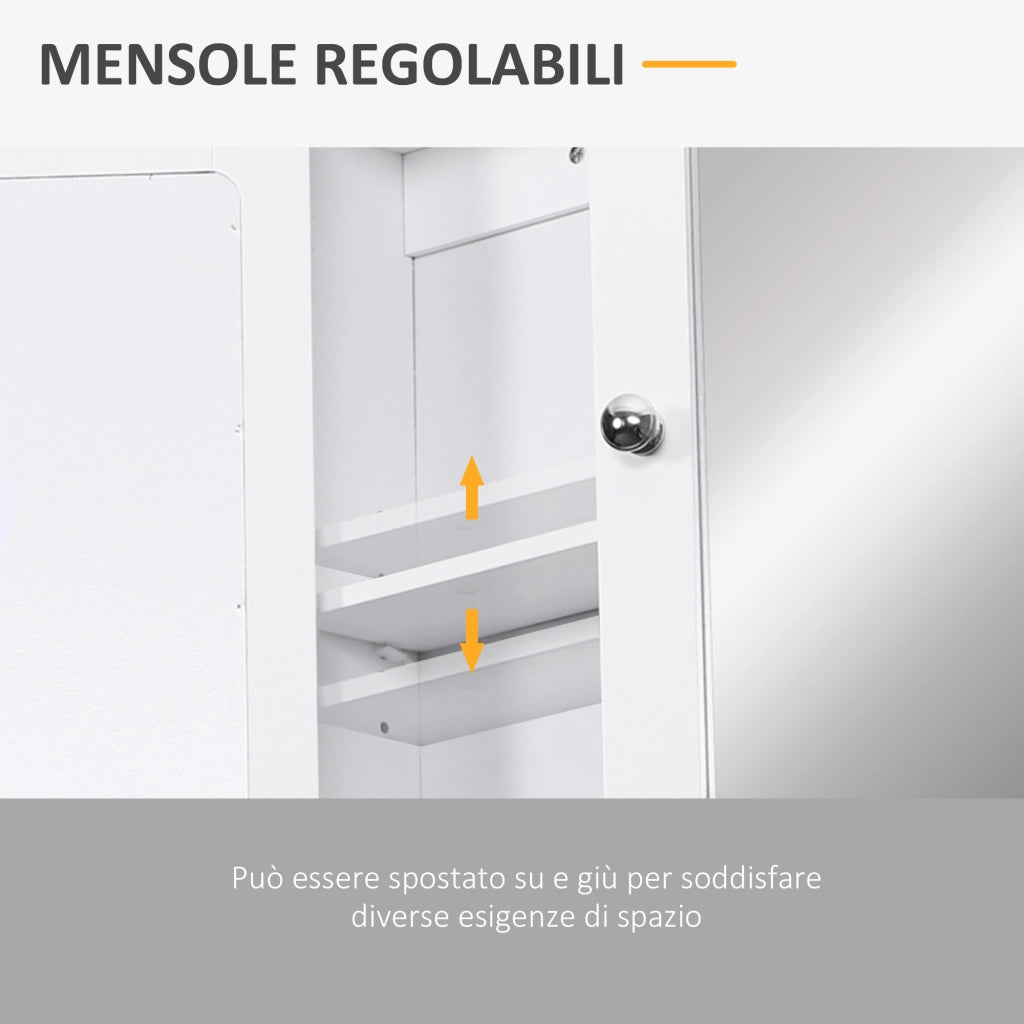 EasyComfort Mobiletto Armadietto a Muro con Specchio da Bagno Cucina in MDF 56 x 13 x 58cm Bianco