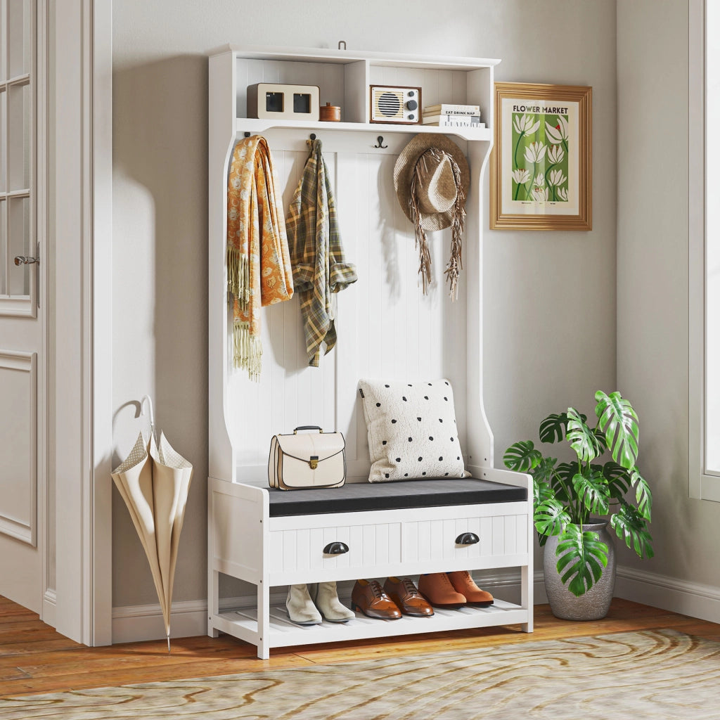 Appendiabiti con panca e scarpiere ¨C zephmum ¨C Bianco e Grigio