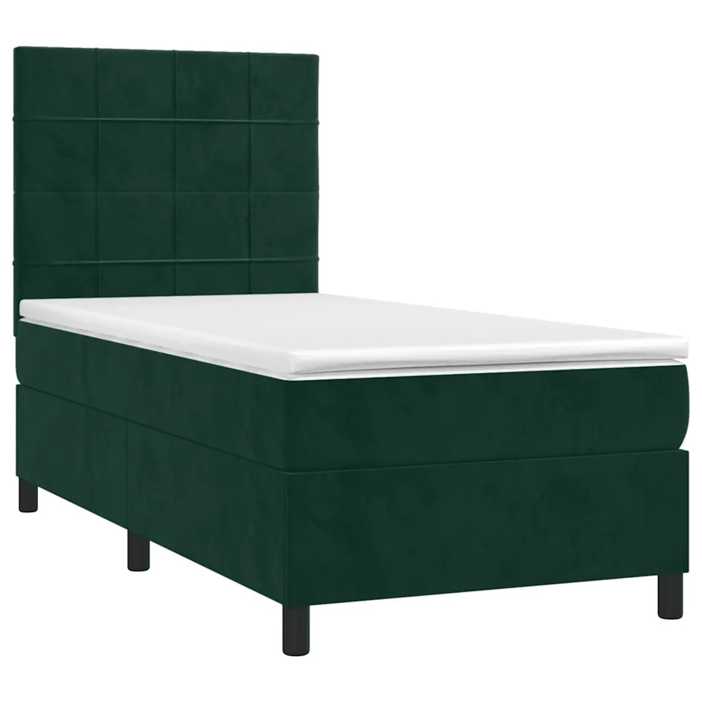 Letto singolo | Letto per adulti | Giroletto a Molle con Materasso Verde Scuro 80x200 cm Velluto