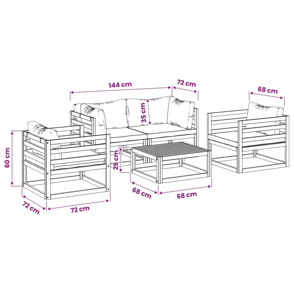 Set da giardino modulare 5 pezzi Naturale 3417285