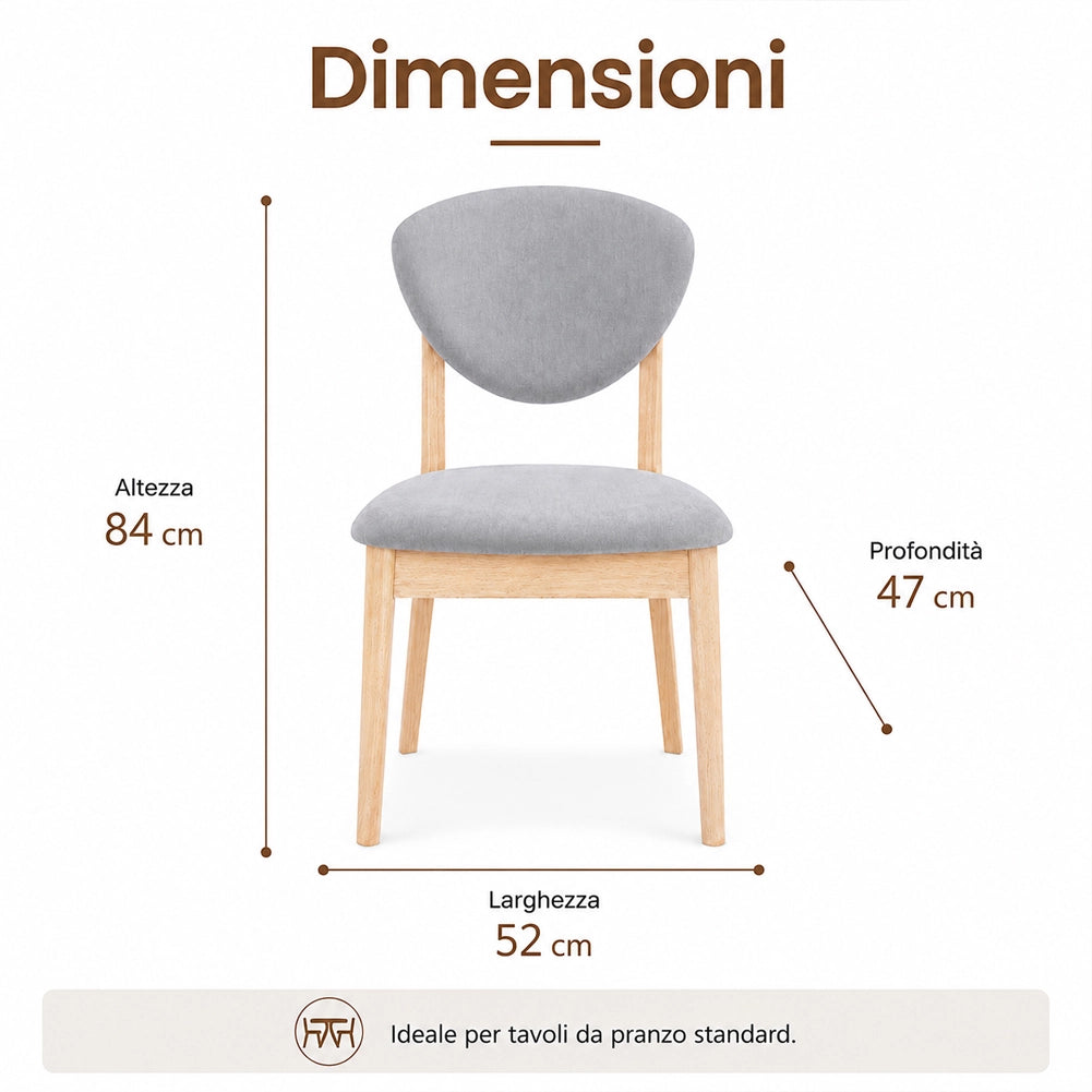 Set 2 Sedie da Pranzo in Legno Chiaro Rivestimento in Tessuto Grigio 52x47x84 cm