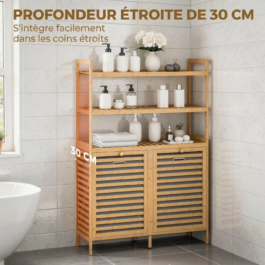 Mobile da Bagno con Cestino Bamb¨´ ¨C Minimal ¨C Legno Rovere 3 Ripiani