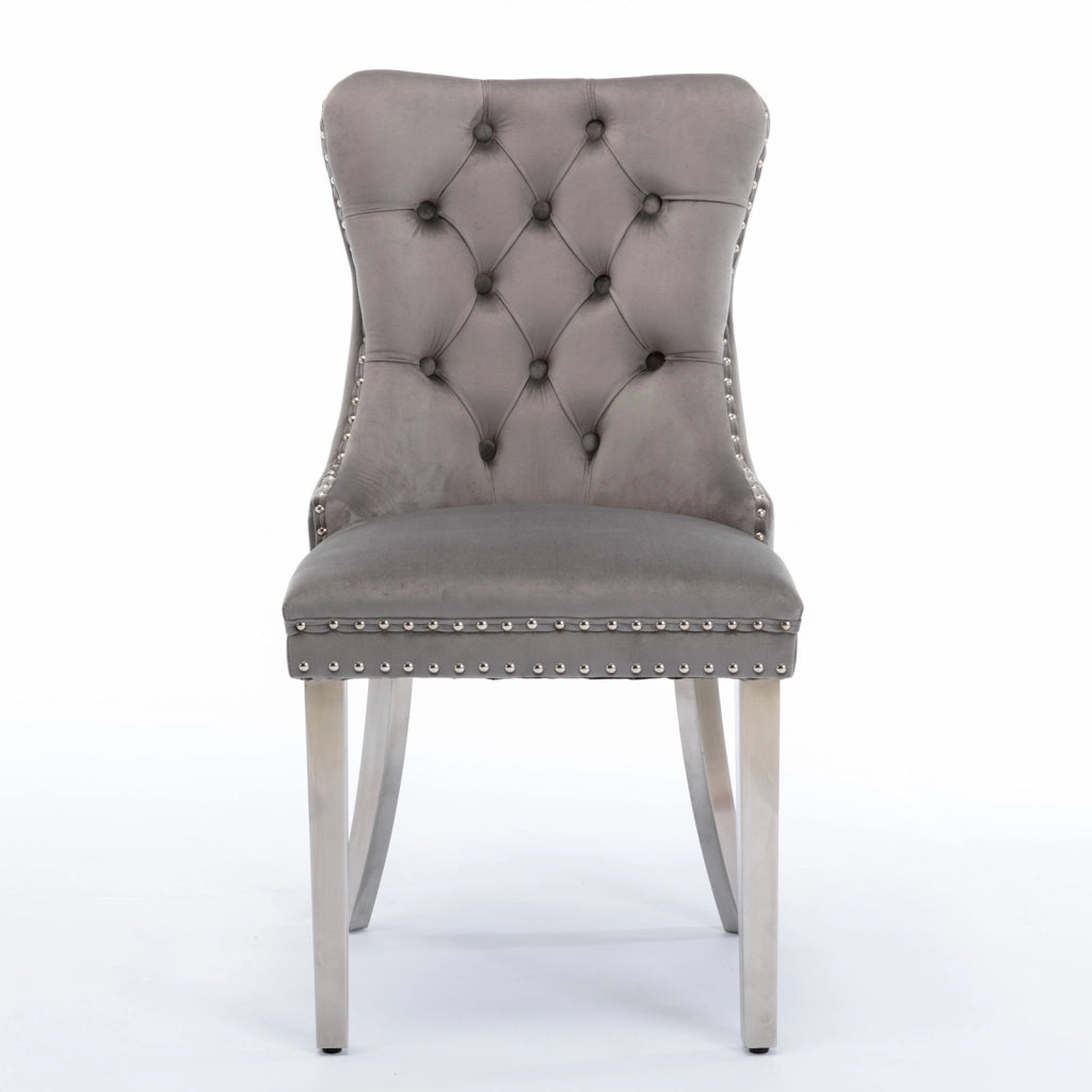 Sedie da pranzo 2 pezzi con schienale alto imbottito e piedini regolabili in velluto grigio 62 × 51 × 47 cm