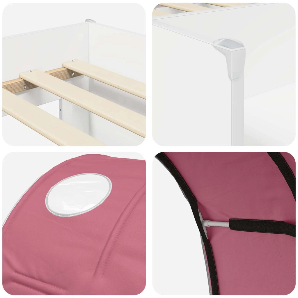 Letto singolo | Letto per adulti | Letto con Tunnel 4 pcs Bianco e Rosa Legno ingegnerizzato