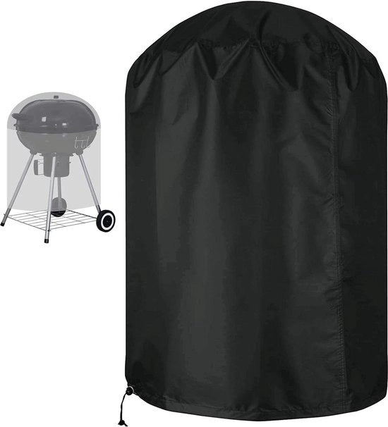 Copertura barbecue acqua resistente a forma rotonda in tessuto 420D Oxford resistente ai raggi UV e impermeabile con cinturino laterale anti-vento nero - Accessori barbecue - Φ70x96cm