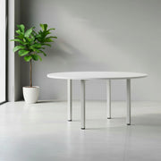 Tavolo rotondo Leccino 120x120 con Gambe Regolabili in Altezza – Bianco e Alluminio