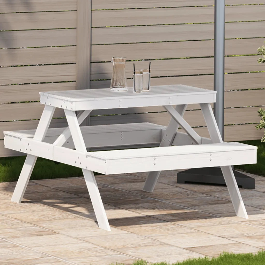 Tavolino da Giardino | Tavolo da Picnic Bianco 105x134x75 cm in Legno Massello di Pino
