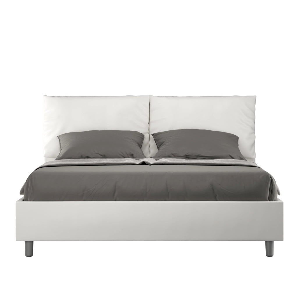 BS COM Letto matrimoniale senza rete imbottito 160x200 similpelle bianco