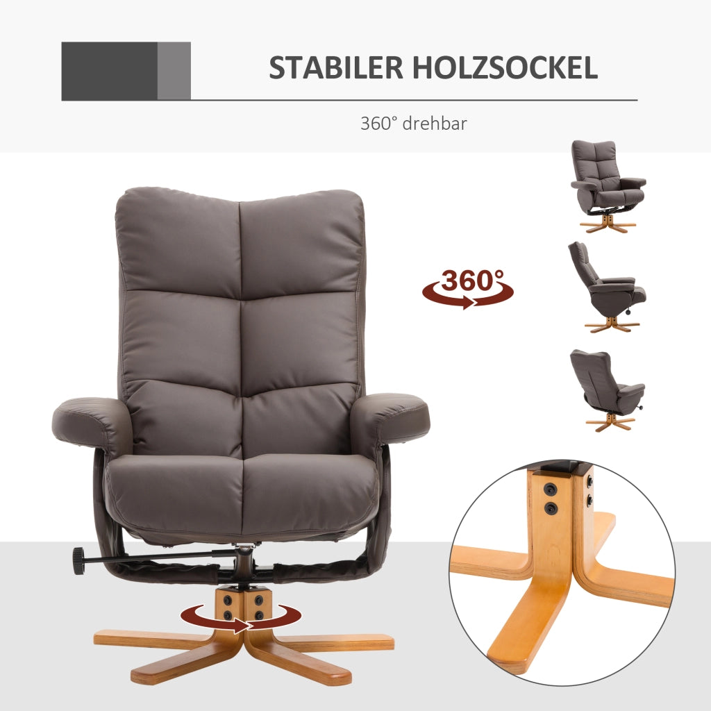 Poltrona Relax Reclinabile 360¡ã Girevole con Poggiapiedi ¨C Minimal ¨C Marrone in Similpelle