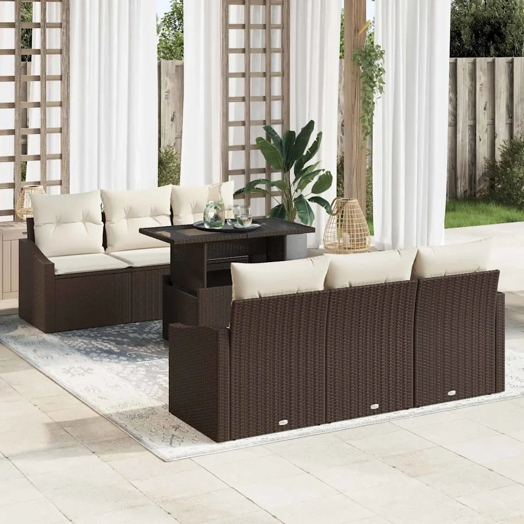 Set Divano da Giardino con cuscino 7 pcs Marrone polyrattan