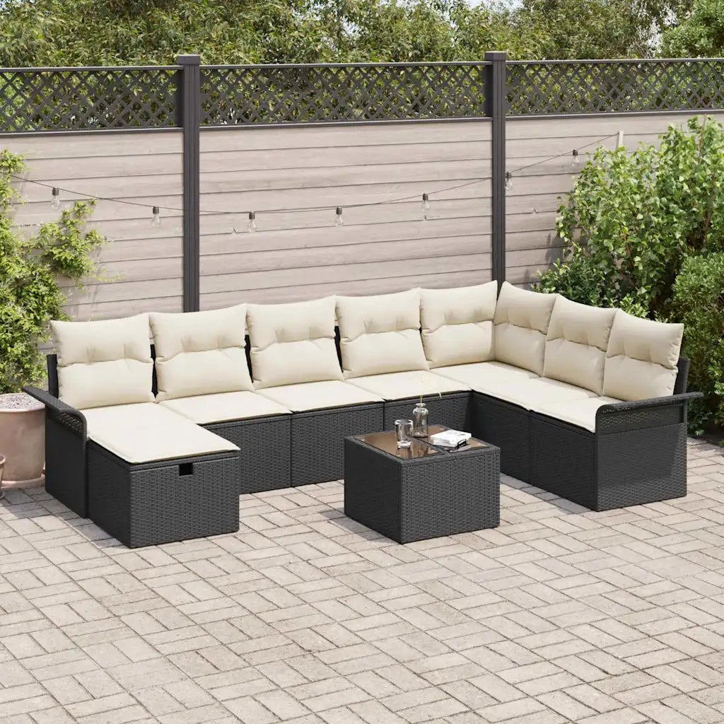 Set Divano da Giardino con cuscino 9 pcs Nero Poly Rattan 3360268