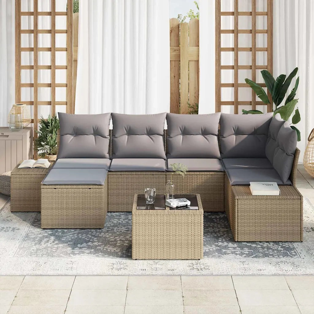 Set Divano da Giardino 6 pcs Beige e Grigio Chiaro polyrattan 3355809