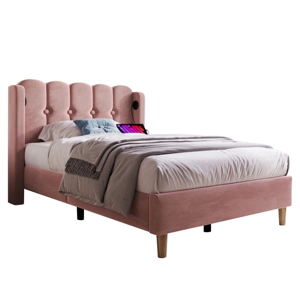 letto imbottito velluto rosa 90 x 200 cm