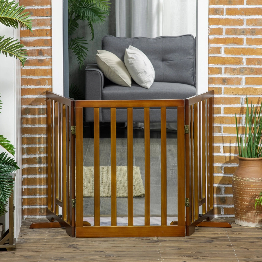 Cancello per Cani Pieghevole 3 Pannelli ¨C Zephmum ¨C Legno Pino Marrone Scuro 181x35x76 cm