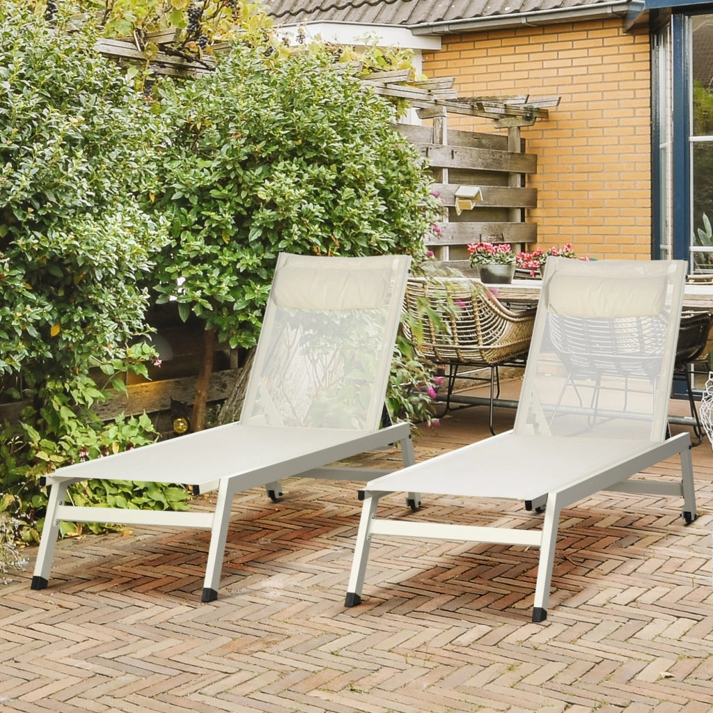 Lettino Prendisole Reclinabile 2 Posti ¨C Minimal ¨C Alluminio Poliestere Beige 55x195x30 cm