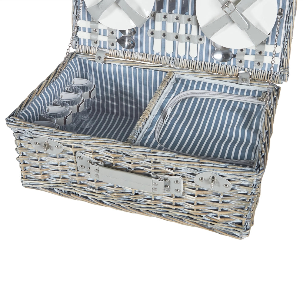 Cesto da picnic in vimini grigio per 4 persone con borsa termica stile semplice elegante