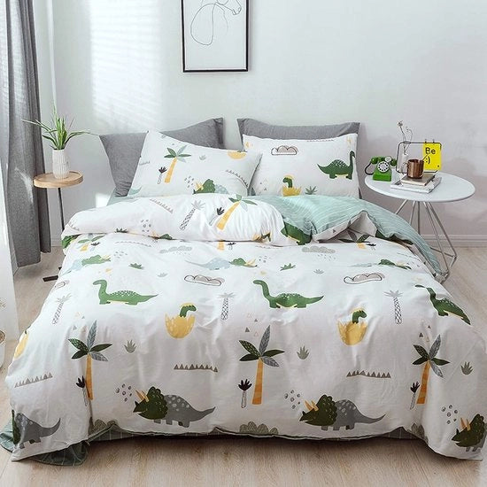 Set di lenzuola per bambini, adulti, set di lenzuola elegante con cuscino con chiusura a zip, copriletto di cotone naturale con disegno divertente, chiusura a zip, set di lenzuola per bambini