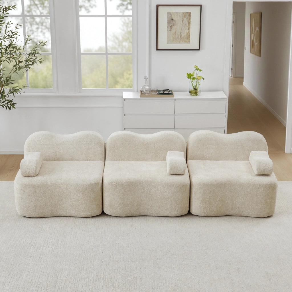 Divano Modulare 3 Posti con Braccioli ¨C MINIMAL ¨C Beige, Tessuto, Morbido