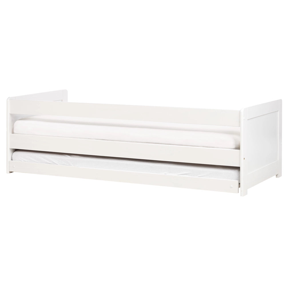 Letto a castello per bambini in legno di pino bianco struttura di dimensioni singole EU con telaio estraibile extra.