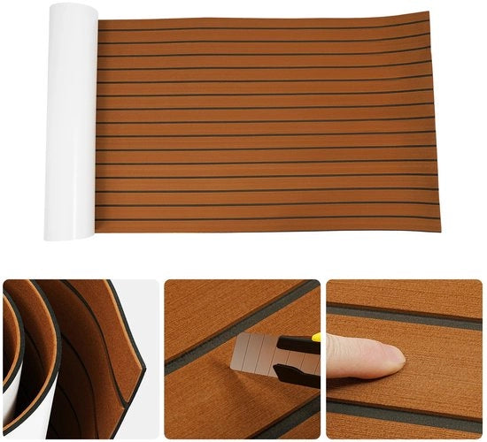 Pavimento in gommapiuma EVA autoadesivo 240x90x0,6cm per barche, con rivestimento in legno di teak finto, decorato a strisce orizzontali, lavabile
