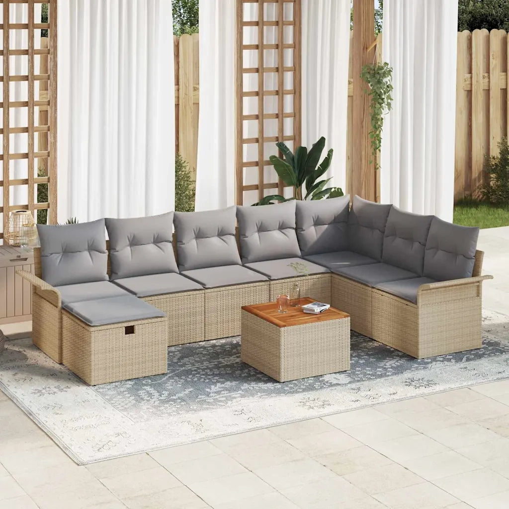 Set Divano da Giardino con cuscino 9 pcs Beige polyrattan 3359469