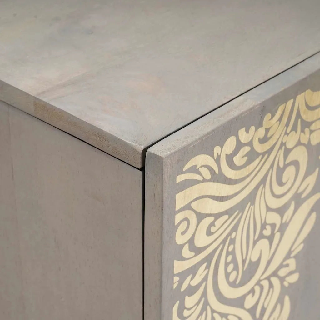 Credenza | Madia | Buffet da pranzo | Armadio da pranzo Grigio e Oro 90 x 33 x 75 cm Legno di mango massello