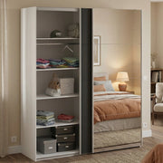 Guardaroba 2 ante Taxus, Mobile camera da letto, Cabina armadio portabiti, Armadio appendiabiti, 182x61 h220 cm, Bianco e Nero