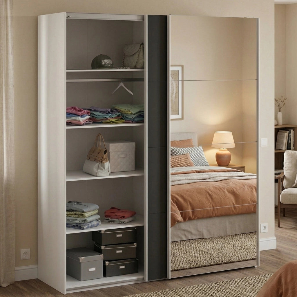 Guardaroba 2 ante Taxus, Mobile camera da letto, Cabina armadio portabiti, Armadio appendiabiti, 182x61 h220 cm, Bianco e Nero