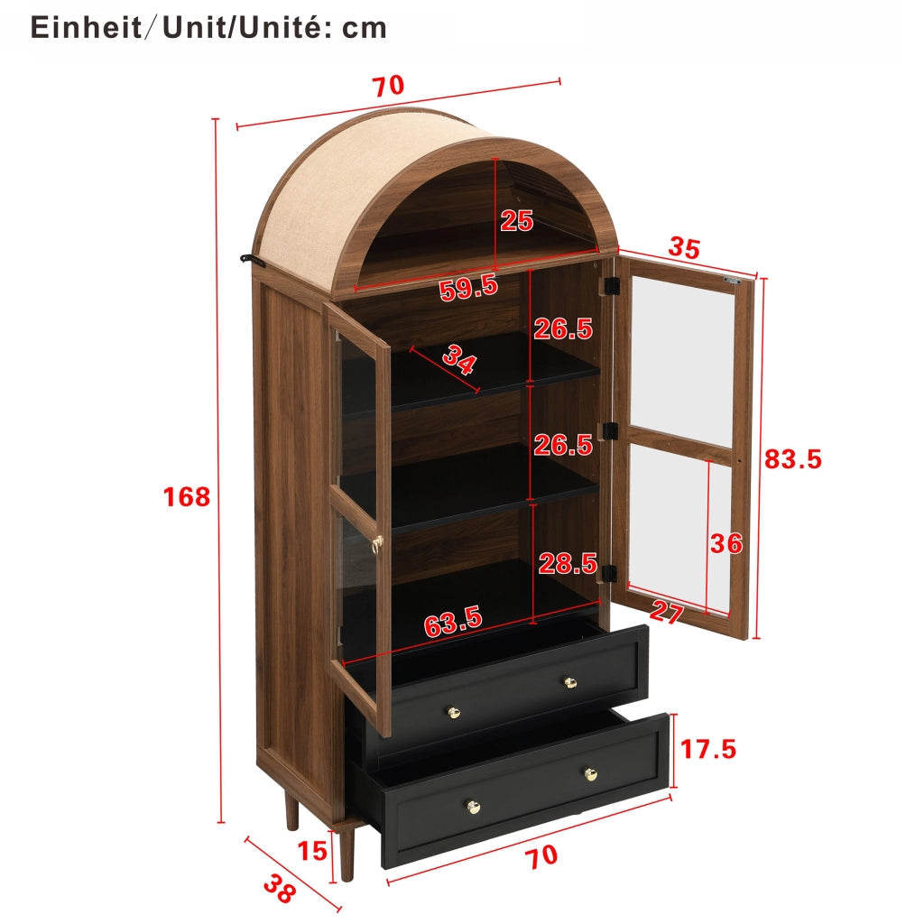 SIDEBOARD con ripiani regolabili 70x38x165 cm MDF e vetro noce