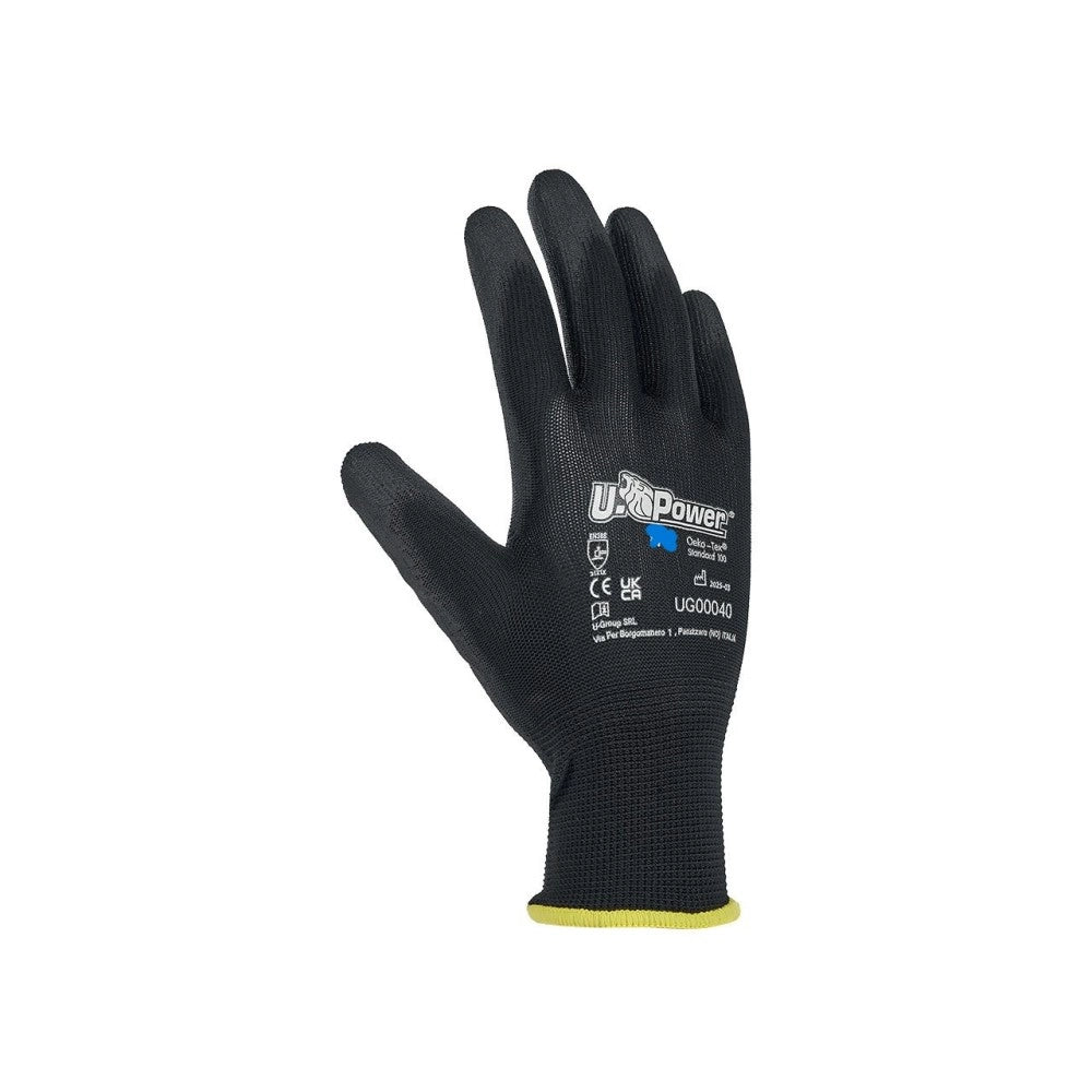 U-power onix, 12 paia di guanti da lavoro, supporto poliestere nero e poliuretano, taglie disponibili  9