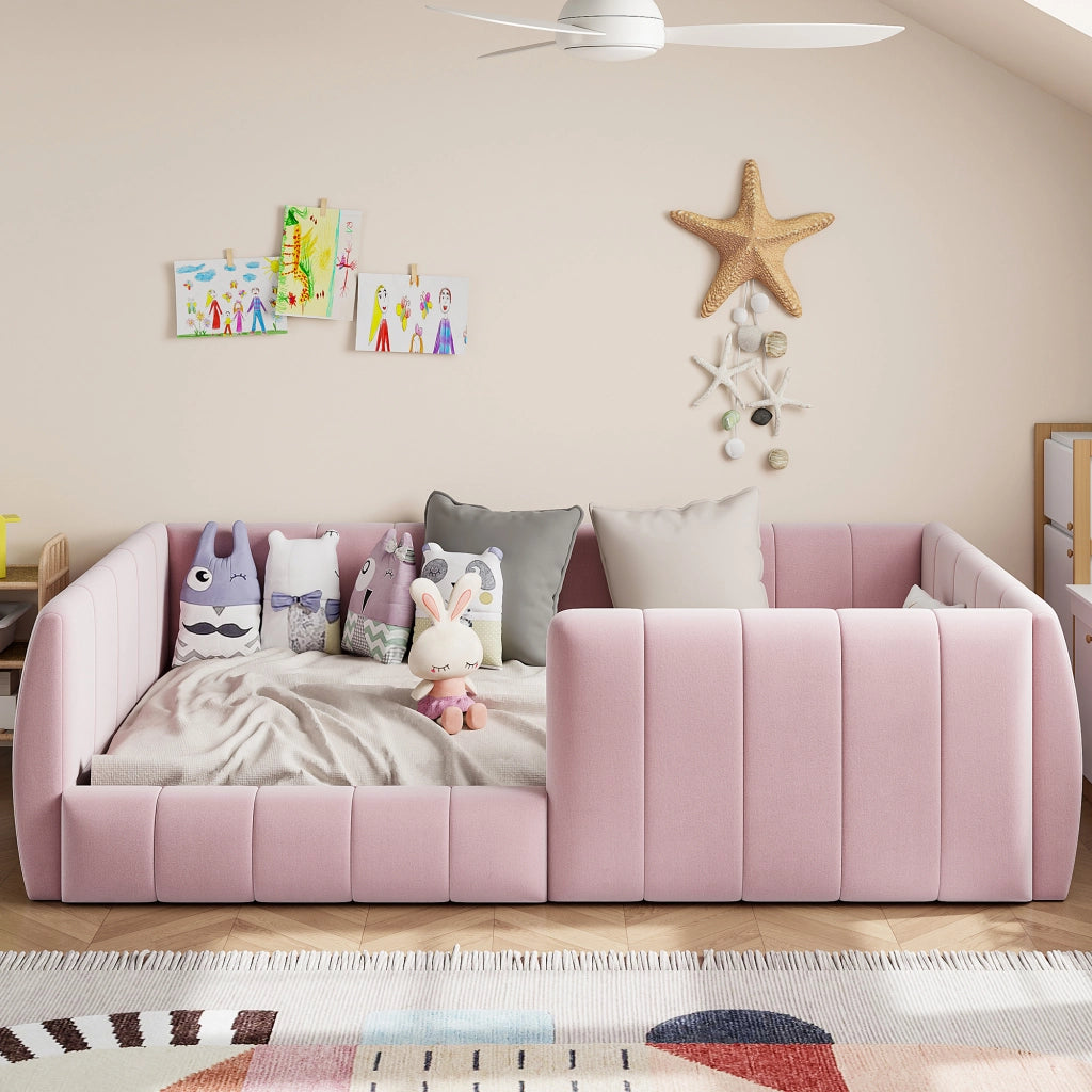 letto a piattaforma imbottito mdf rosa 90 x 200 cm
